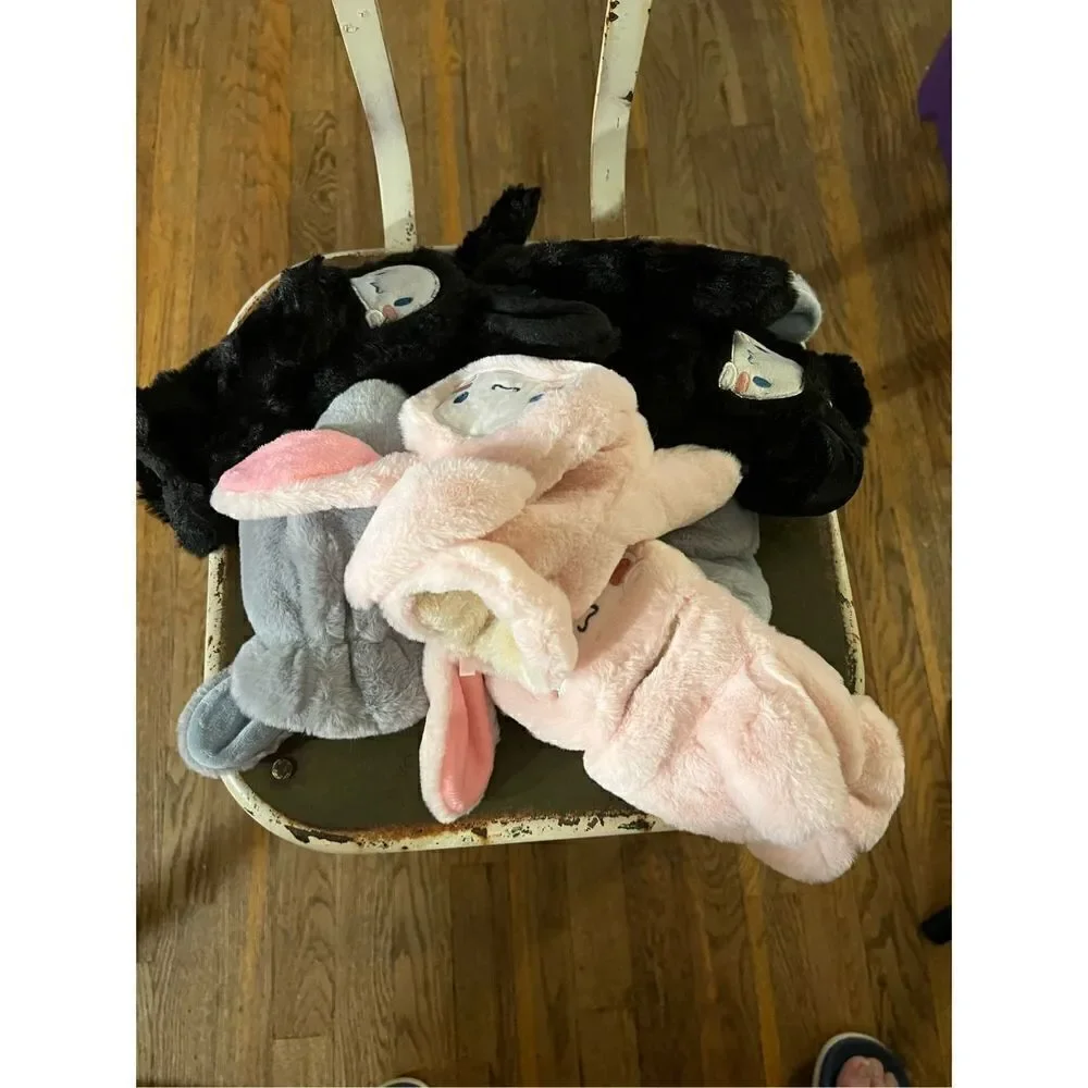Plush cartoon fingerless mittens